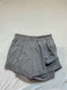 Nike Women's Gray Athletic Running Shorts with Black Swoosh